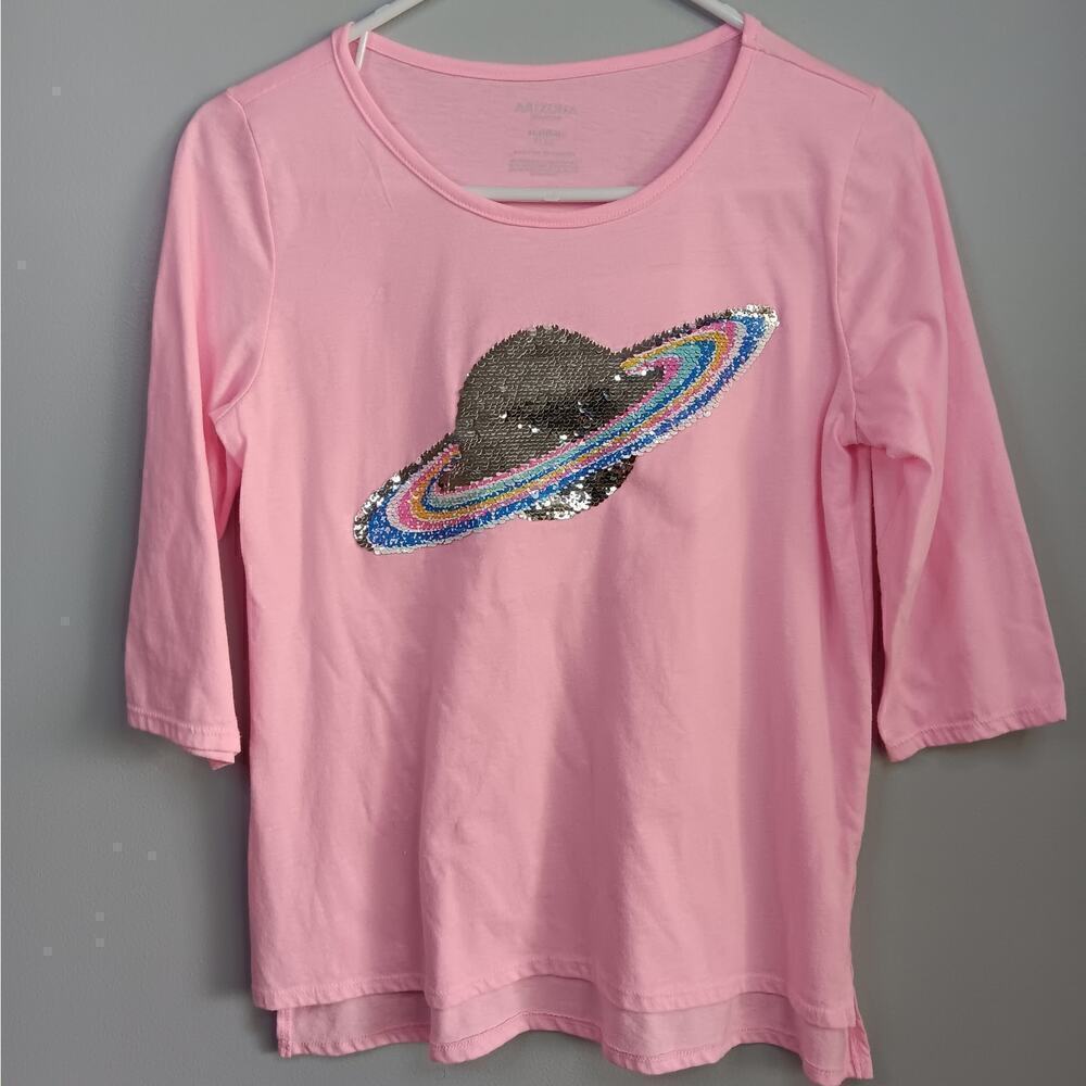 🌸3 for $15 NWOT Arizona Girls Pink Top with Saturn in Sequin in Size XL